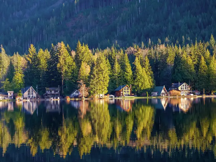 A lake house at sunset, sample sold home